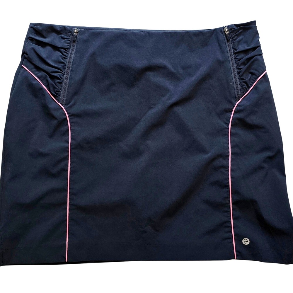 EP Sport Deep Gray Golf Skort Sz 10 Stretch Pink Piping Ruching Zip Accent Skirt